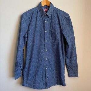 Soul of London Semi Fitted Floral Button Down Shirt Purplish-Blue Mens 15 Preppy